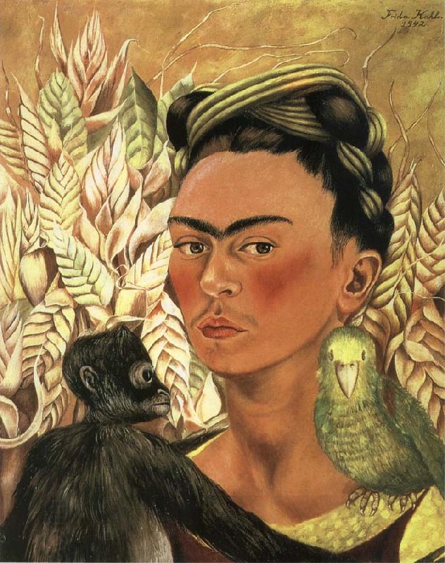 Frida Kahlo The self-portrait of monkey and parrot oil painting picture